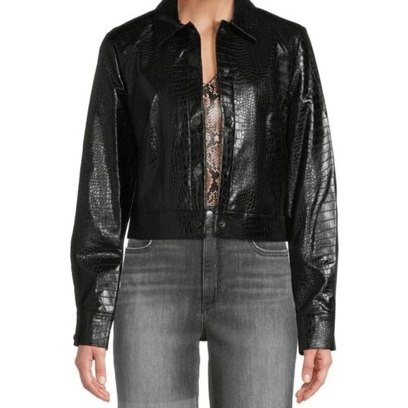Calvin Klein Women's Black Faux Leather Moto Jacket 16 - Picture 1 of 8